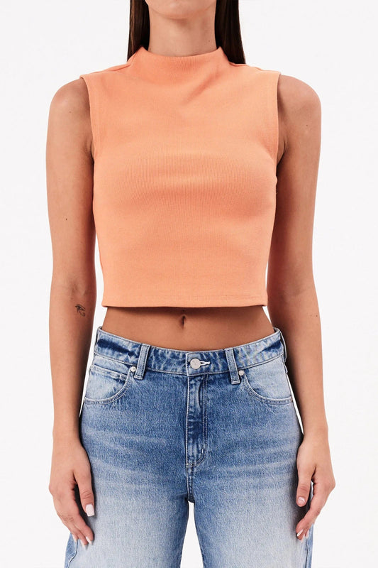 Abrand Jeans Top Heather Icon Mock Neck - Burnt Orange
