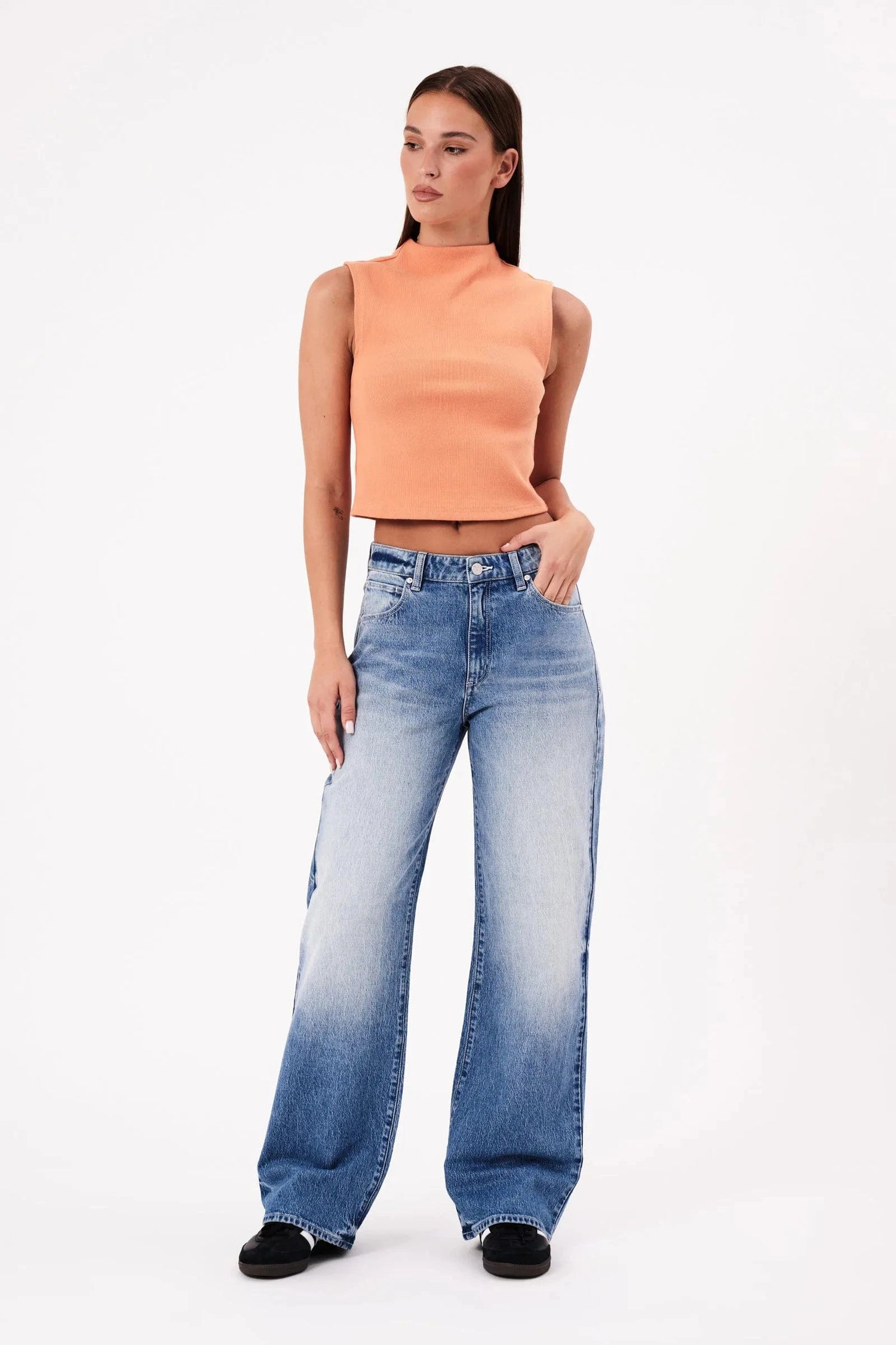 Abrand Jeans Top Heather Icon Mock Neck - Burnt Orange