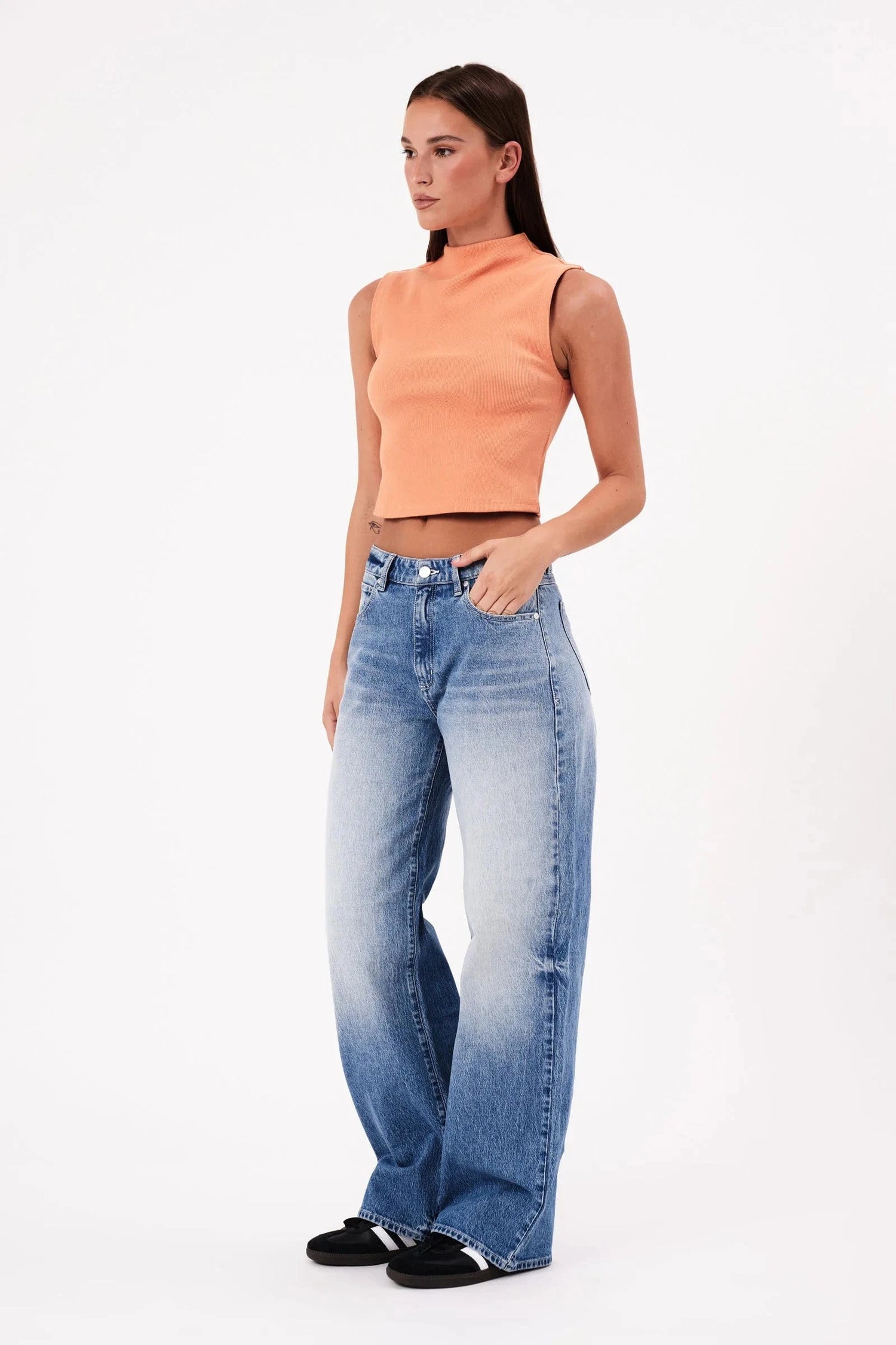 Abrand Jeans Top Heather Icon Mock Neck - Burnt Orange
