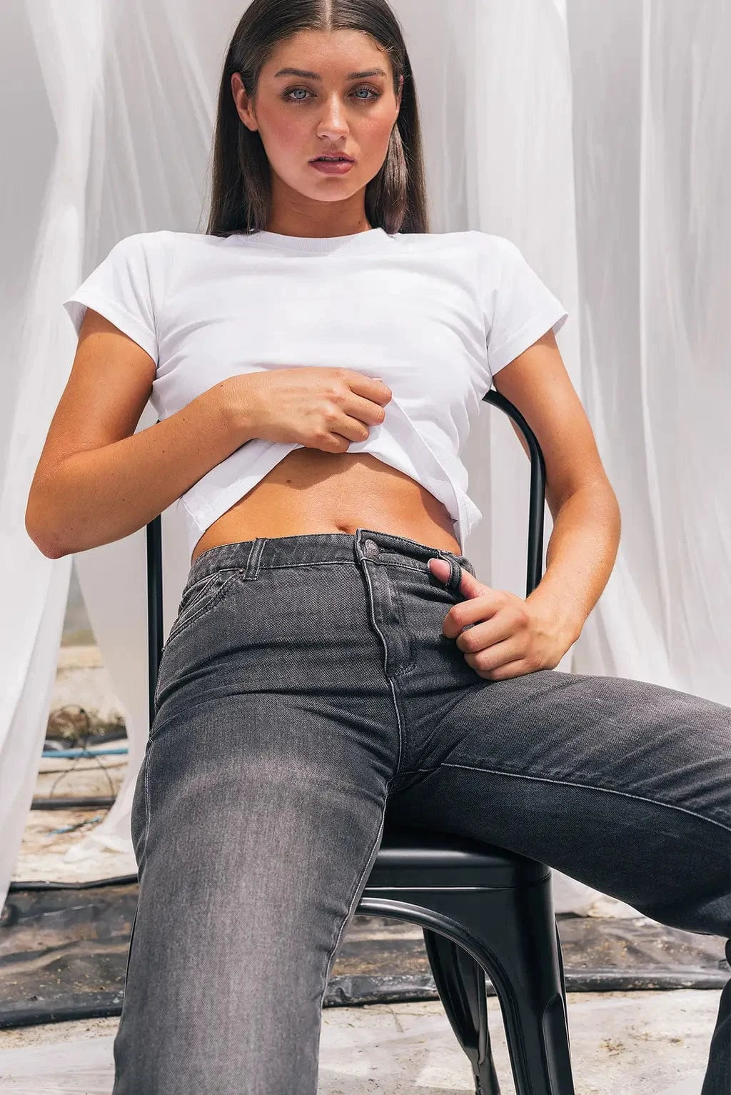 Rollas Jeans low rise jeans Heidi Low Jade Black