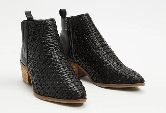 Human Shoes leather boots Jade- Black Woven Leather