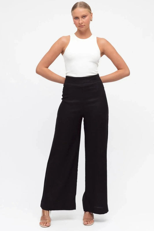 White Closet linen wide leg pants Kara Linen Pants - Blk
