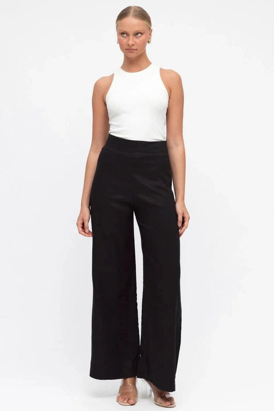 White Closet linen wide leg pants Kara Linen Pants - Blk