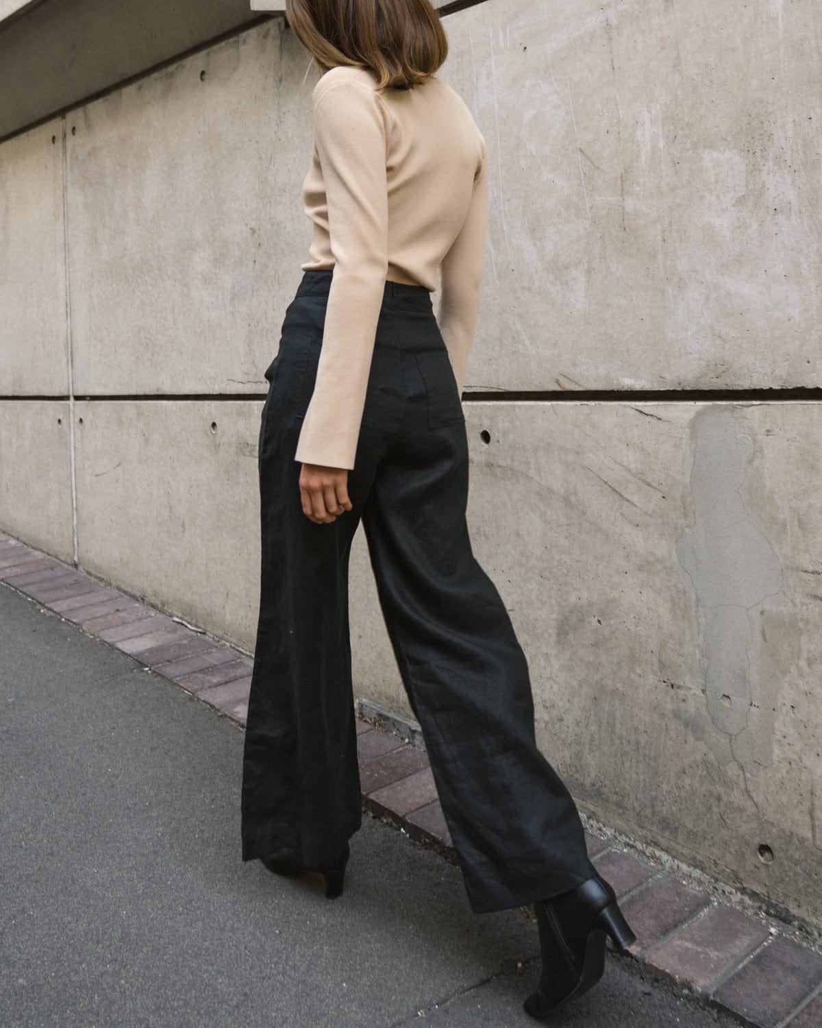 White Closet linen wide leg pants Kara Linen Pants - Blk