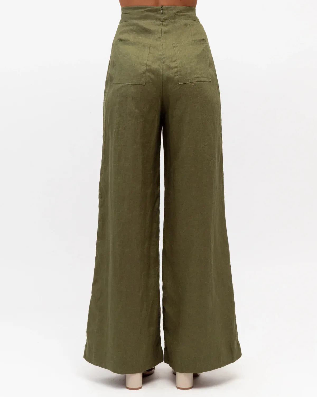 White Closet linen wide leg pants Kara Linen Pants - Khaki