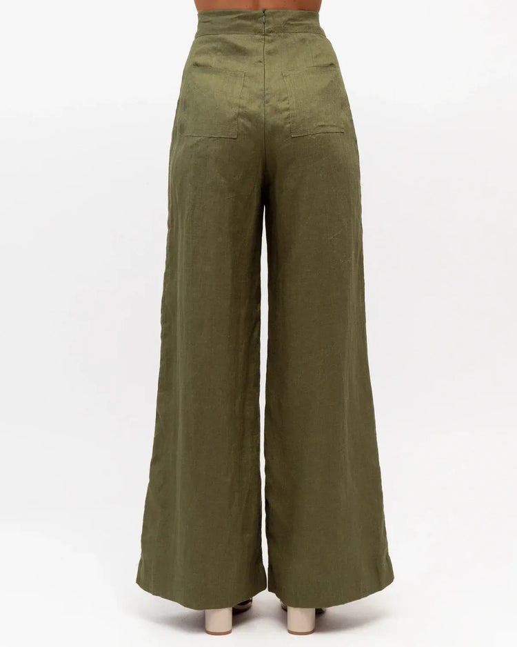 White Closet linen wide leg pants Kara Linen Pants - Khaki