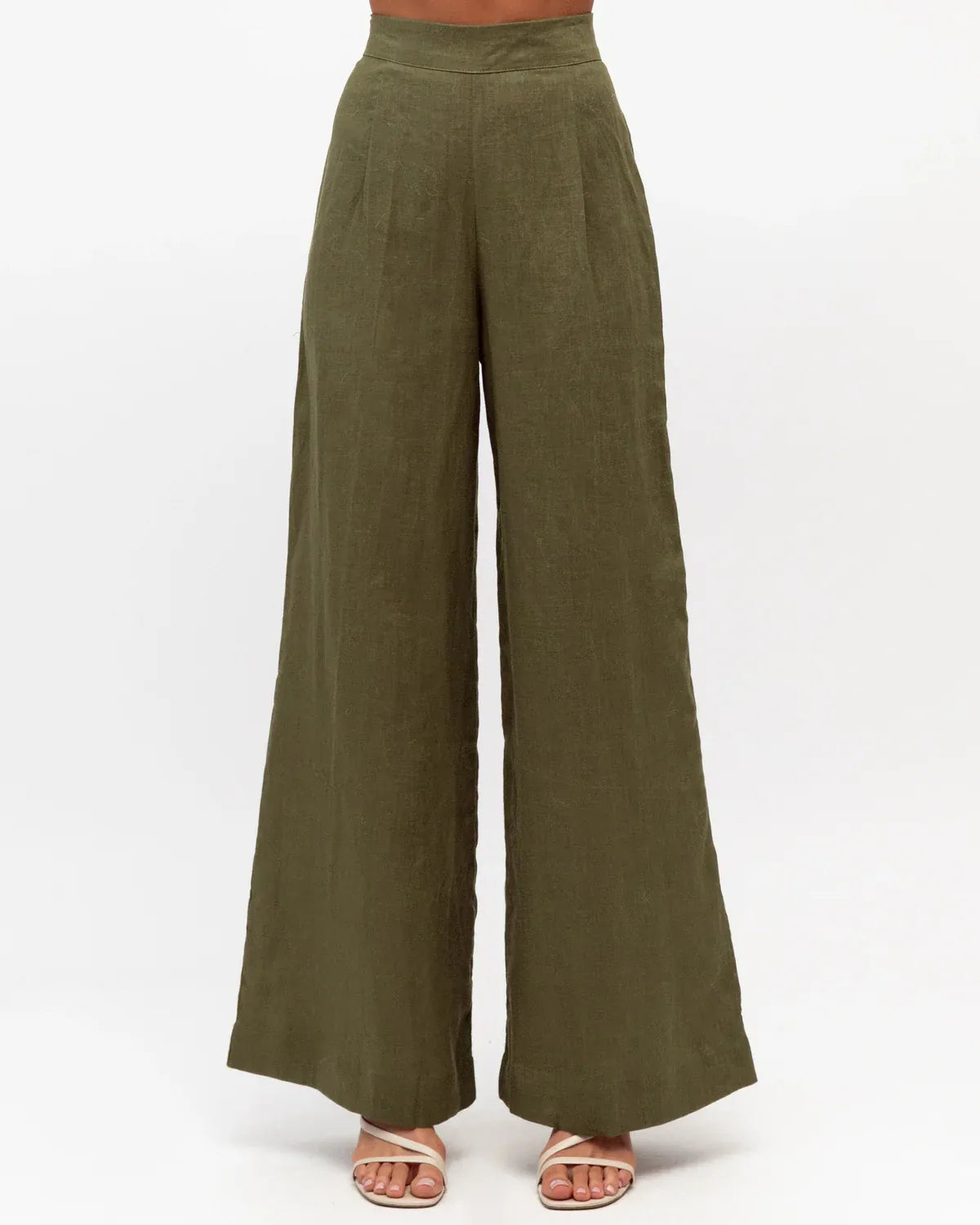 White Closet linen wide leg pants Kara Linen Pants - Khaki