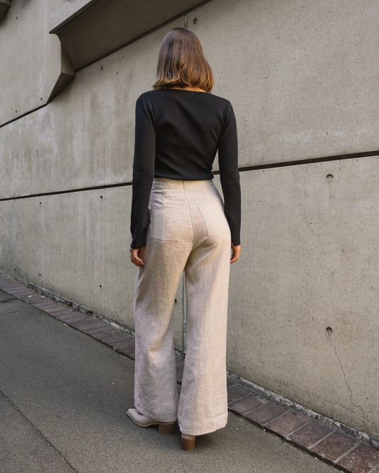 White Closet linen wide leg pants Kara Linen Pants - Oatmeal