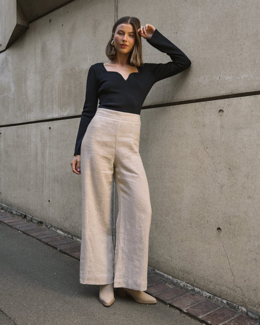 White Closet linen wide leg pants Kara Linen Pants - Oatmeal