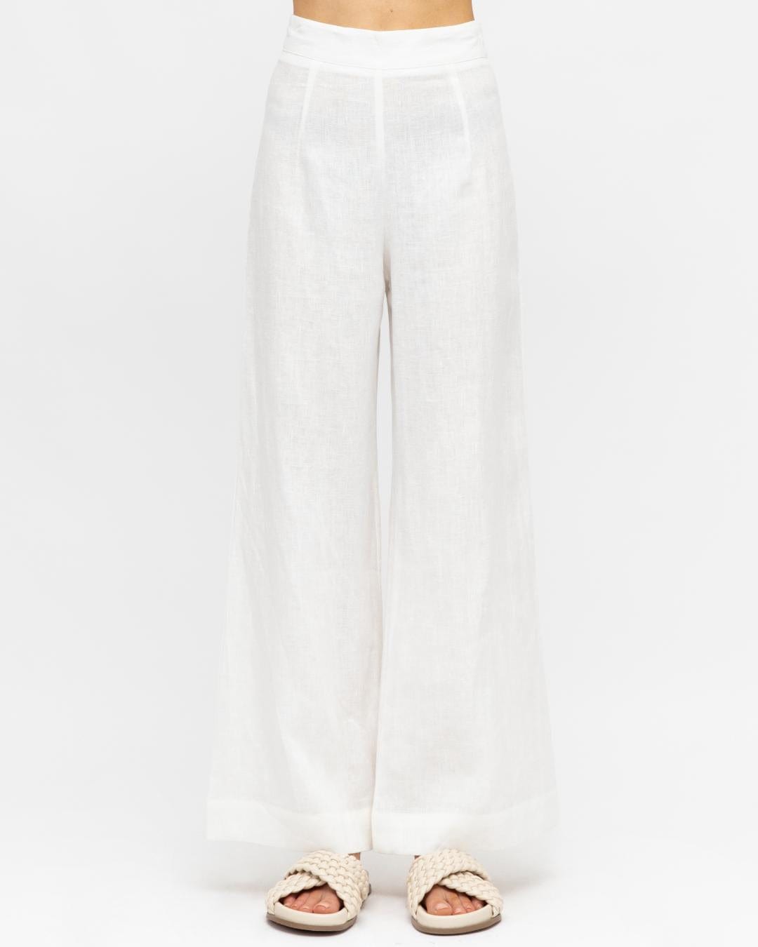 White Closet linen wide leg pants Kara Linen Pants - White