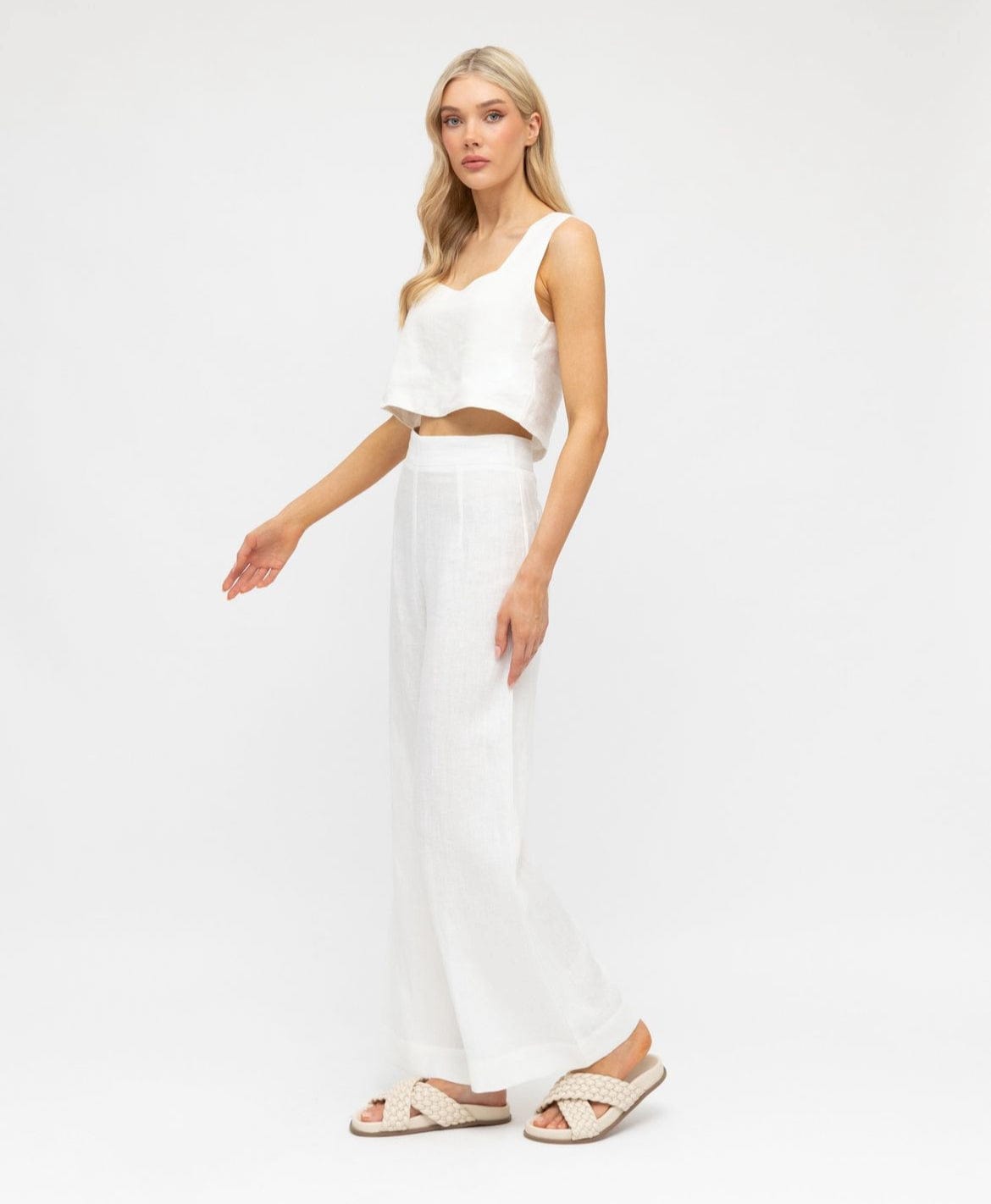 White Closet linen wide leg pants Kara Linen Pants - White