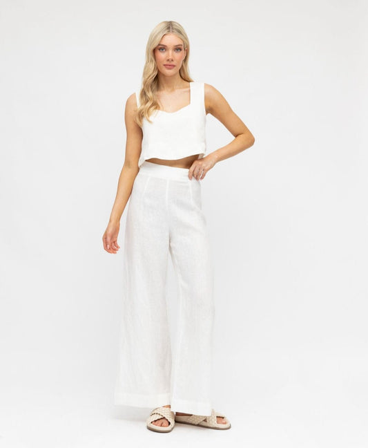 White Closet linen wide leg pants Kara Linen Pants - White