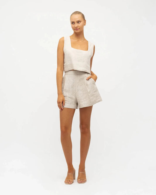 White Closet Shorts Kara Linen Shorts - Oatmeal