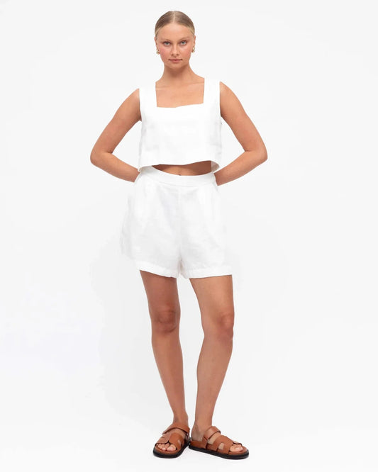 White Closet Shorts Kara Linen Shorts - White