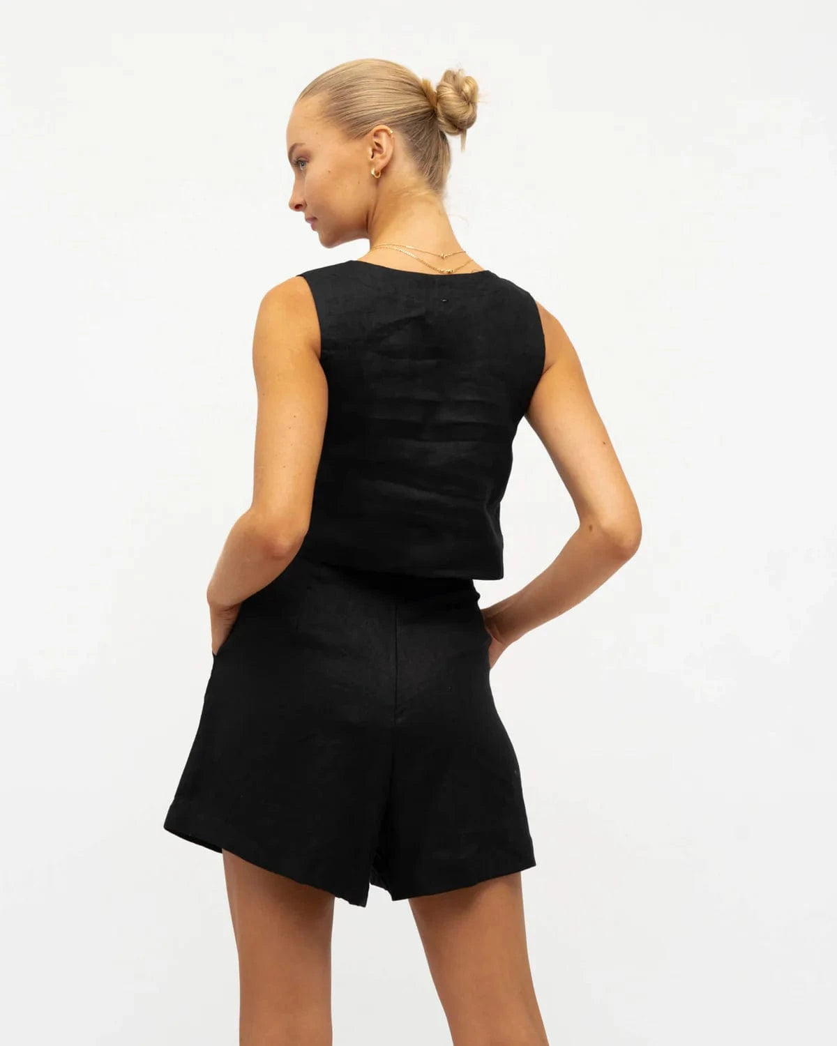 White Closet linen crop top Kara Linen Top - Black