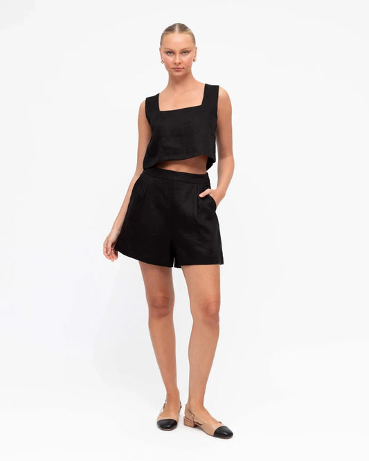 White Closet linen crop top Kara Linen Top - Black