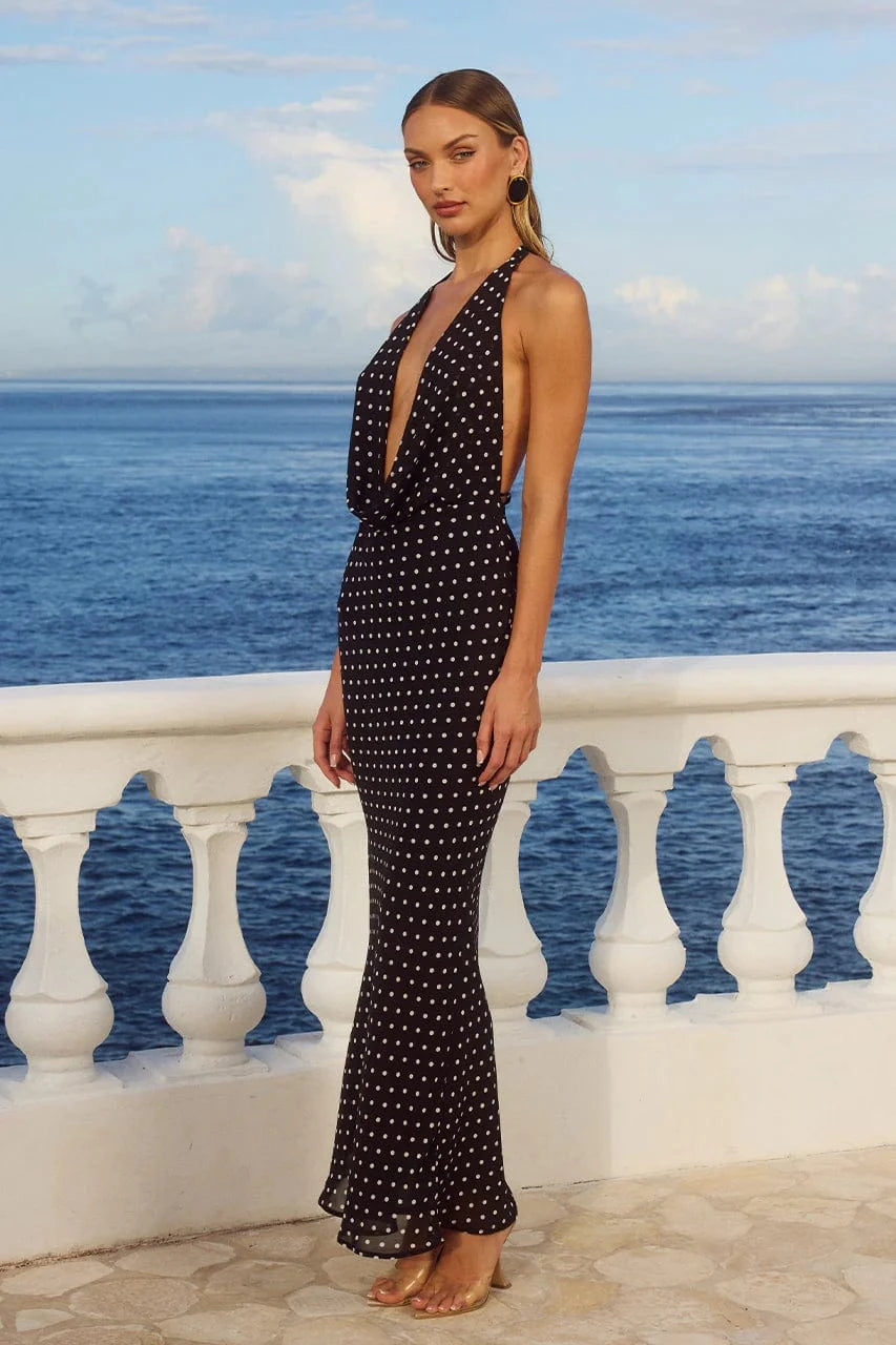 Runaway The Label Dresses Lexie maxi Dress - Black Polka