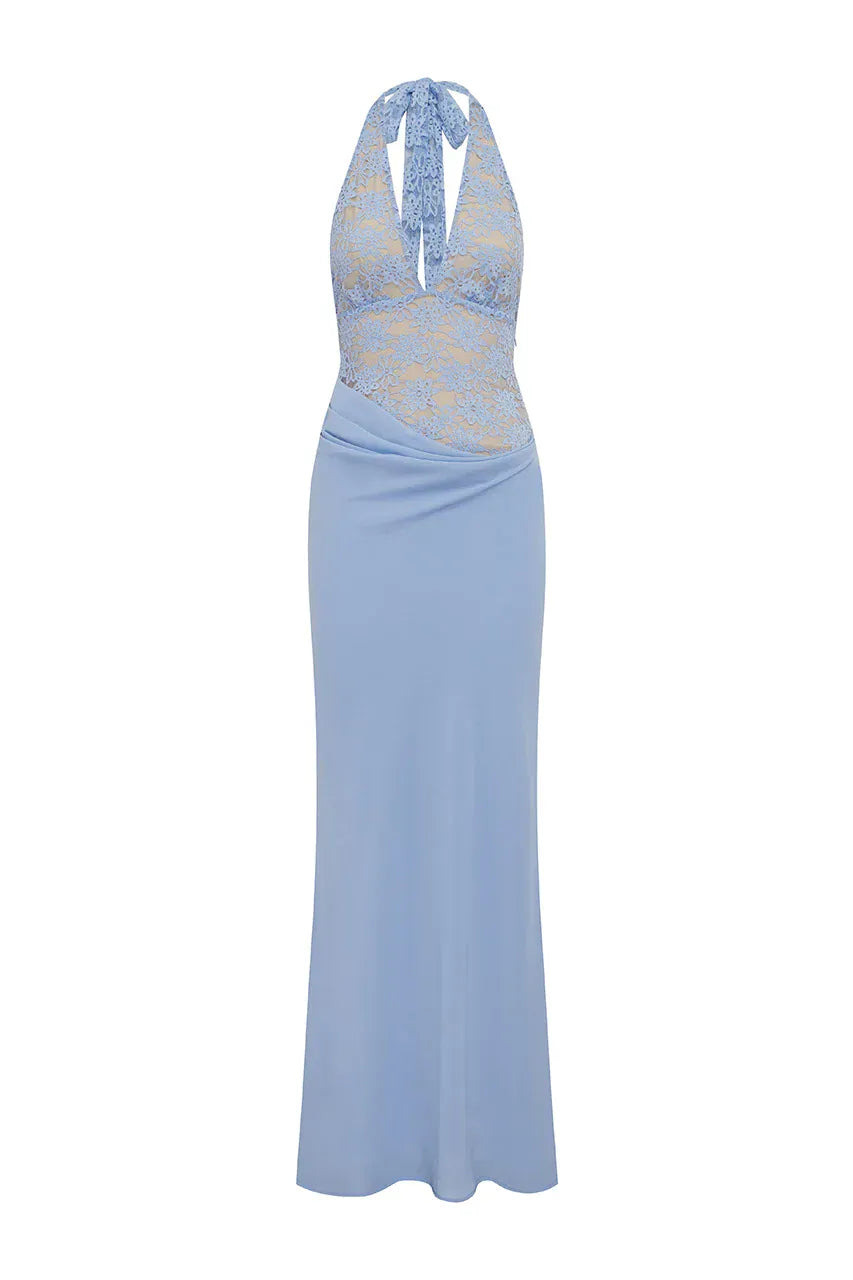 Runaway The Label formal dress LINA HALTER DRAPED MAXI DRESS - BLUEBELL