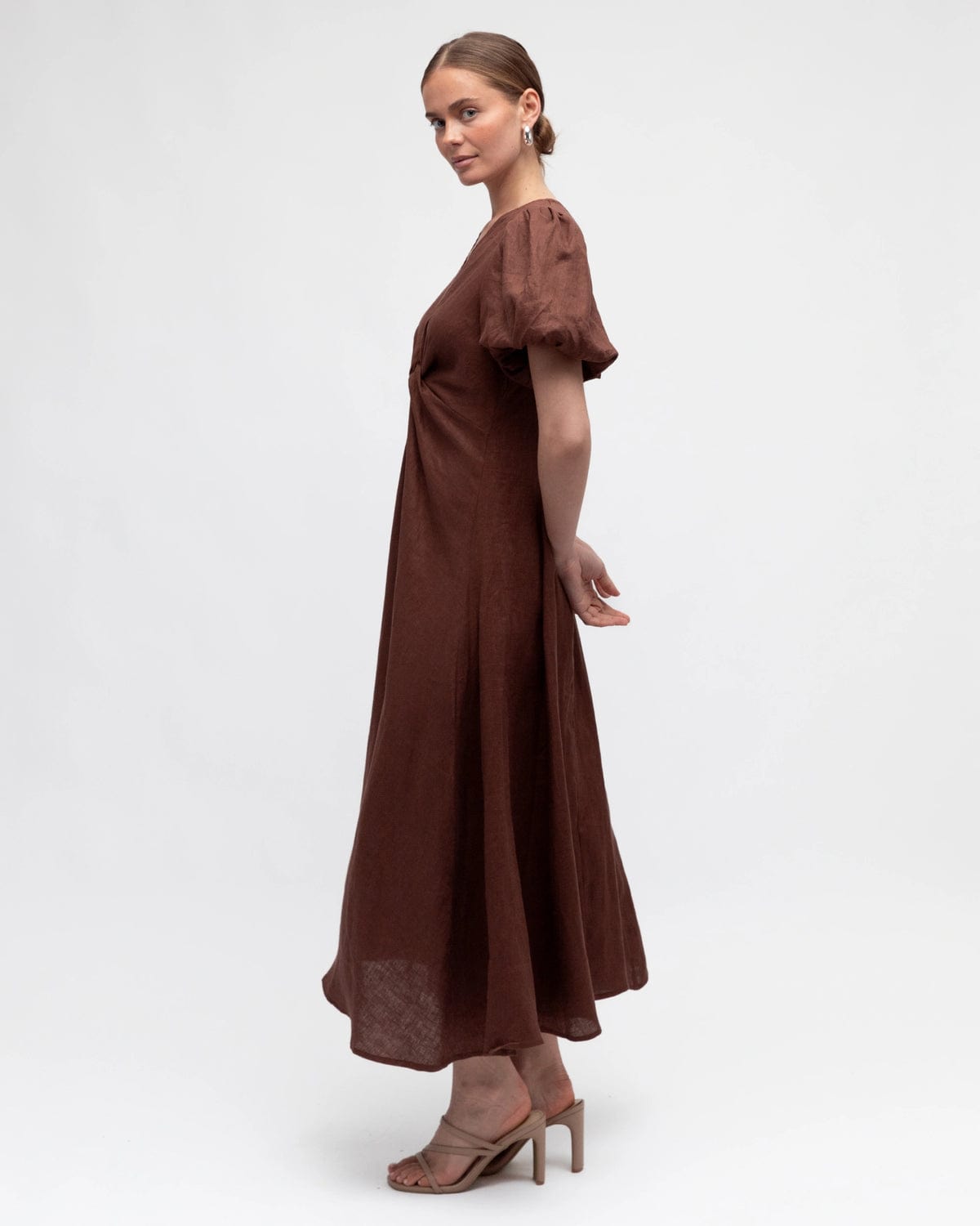 White Closet Dresses Linen Midi Dress - Chocolate