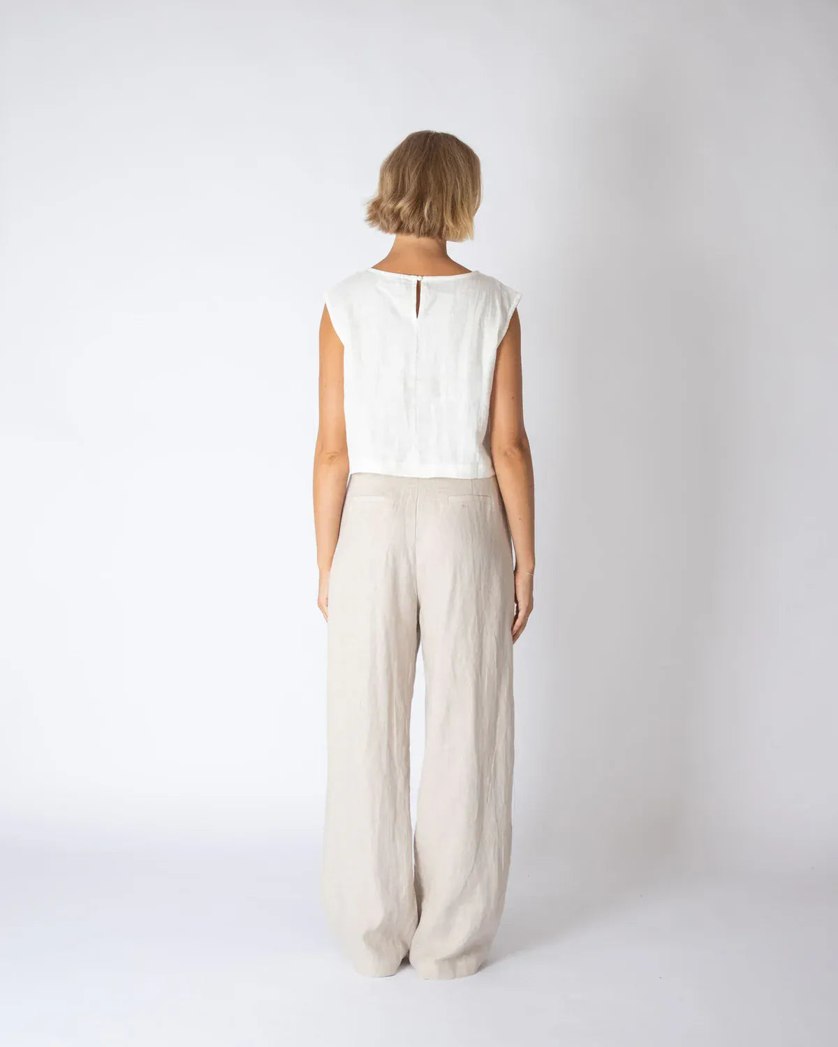 White Closet linen wide leg pants Linen Tailored Pants Oat