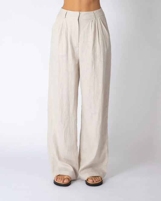 White Closet linen wide leg pants Linen Tailored Pants Oat