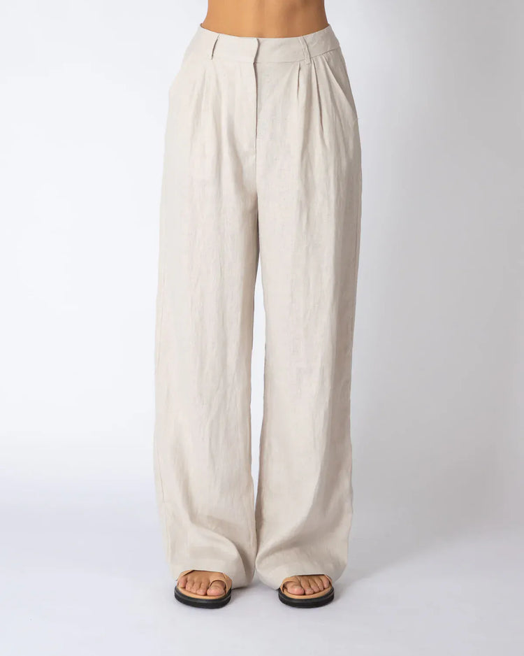 White Closet linen wide leg pants Linen Tailored Pants Oat