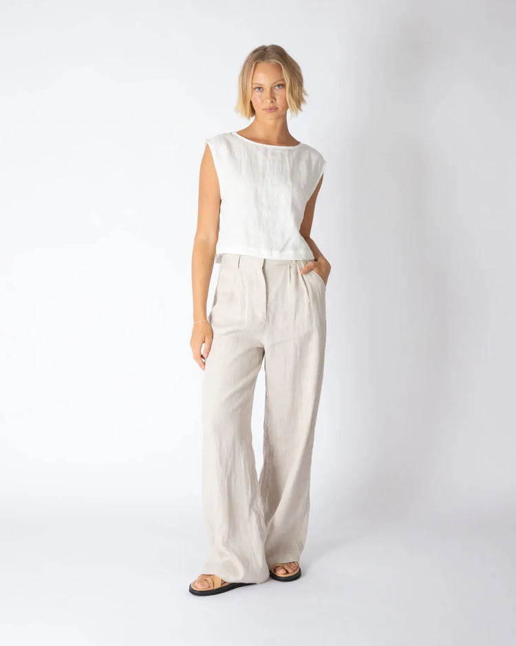 White Closet linen wide leg pants Linen Tailored Pants Oat