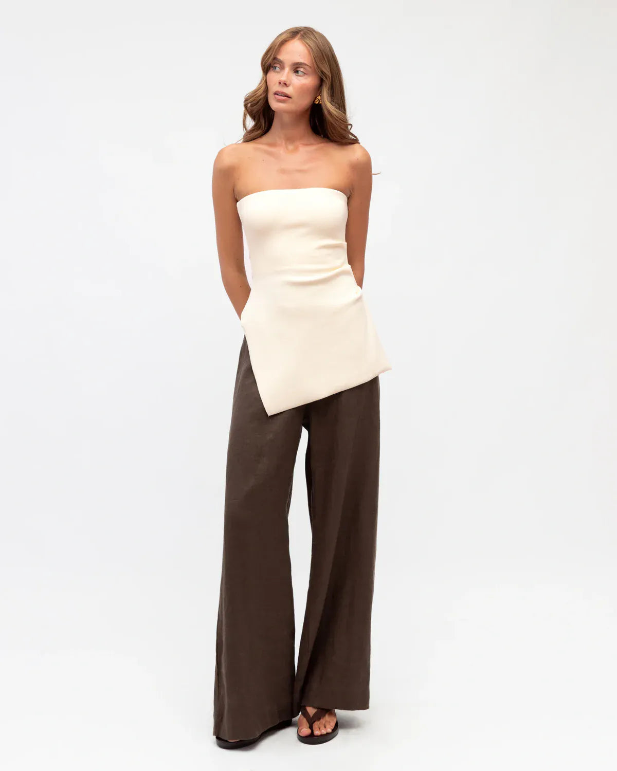 White Closet Shirts & Tops Longline Knit - Cream