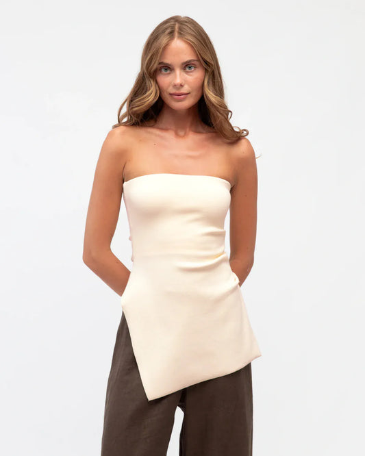 White Closet Shirts & Tops Longline Knit - Cream