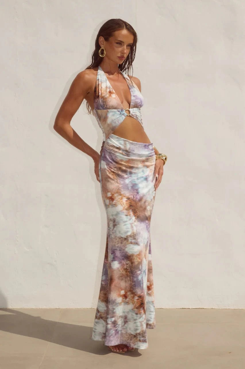 Runaway The Label Dresses Lumia Halter Cutout Maxi Dress - Zarla Choc