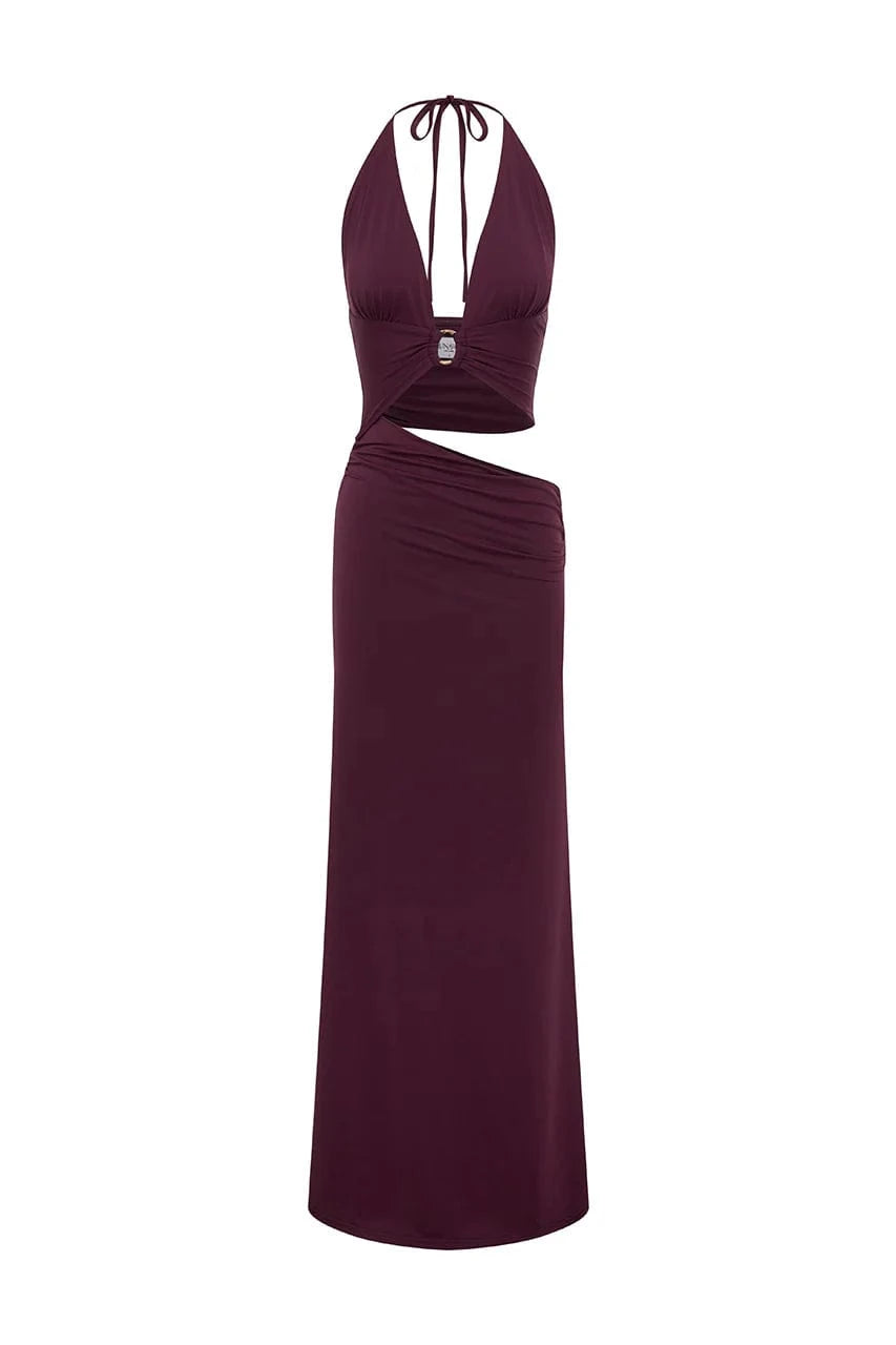 Runaway The Label Dresses Lumia Halter Maxi Dress - Plum