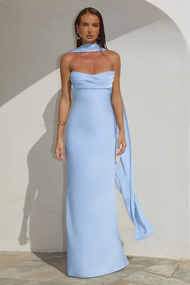 Runaway The Label formal dress MADELEINE STRAPLESS MAXI DRESS - SKY BLUE