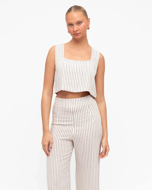 White Closet Top Pinstripe Crop Top -