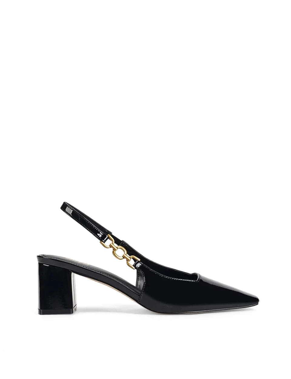 Siren shoes Renee Slingback Block Heels - Black Patent Leather