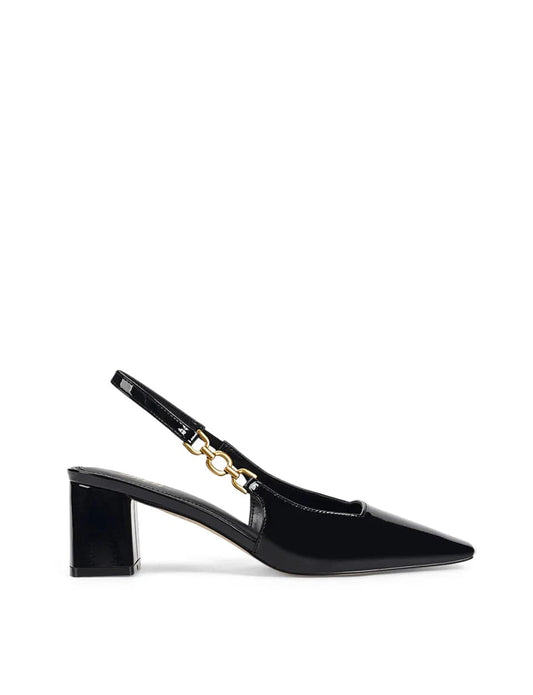 Siren shoes Renee Slingback Block Heels - Black Patent Leather