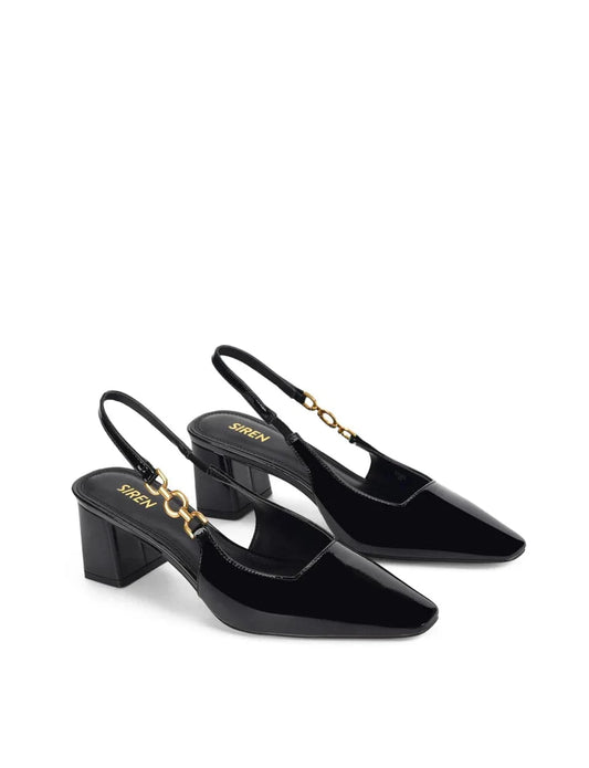 Siren shoes Renee Slingback Block Heels - Black Patent Leather