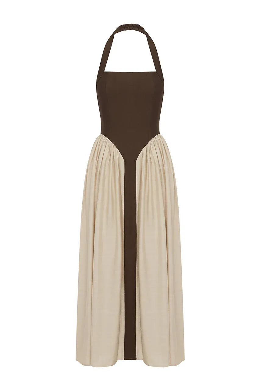 Seven Wonders Dress SAMMI HALTER MIDI DRESS - CHOCOLATE/SAND