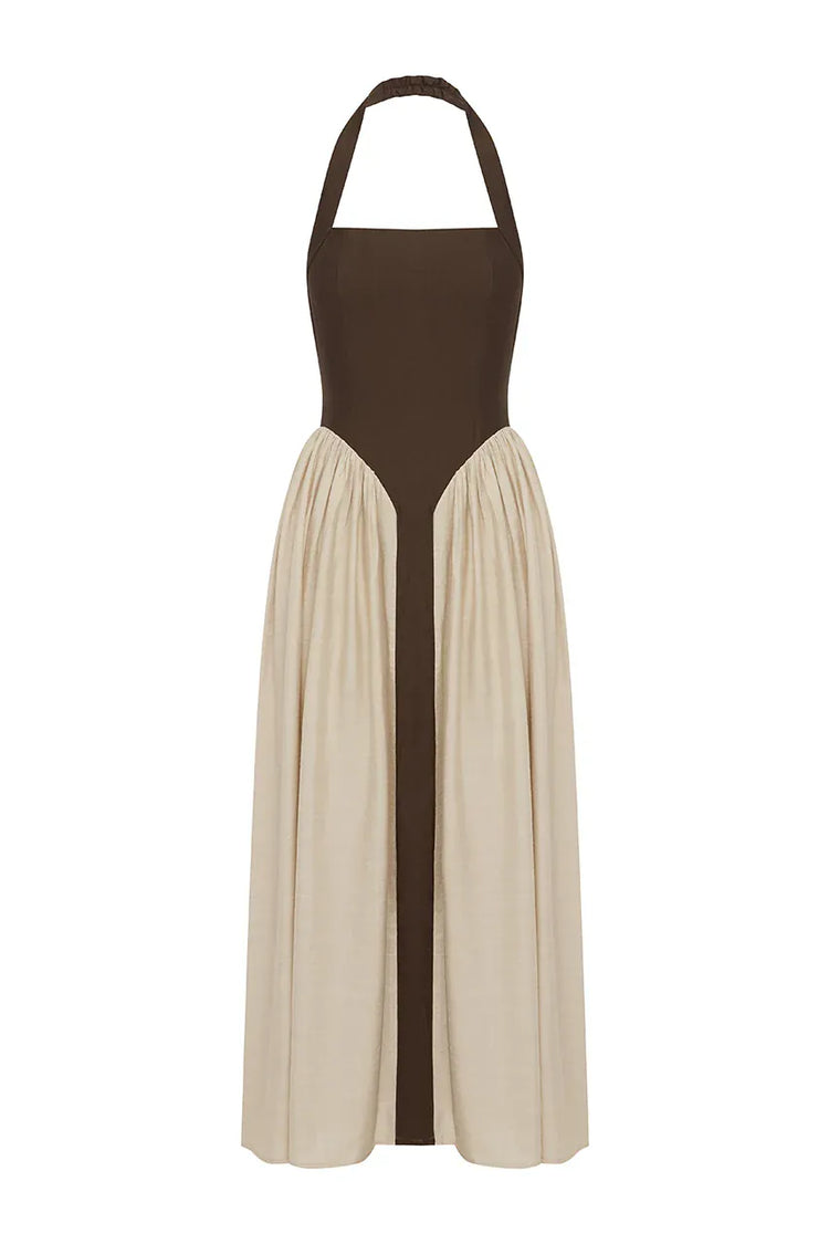 Seven Wonders Dress SAMMI HALTER MIDI DRESS - CHOCOLATE/SAND
