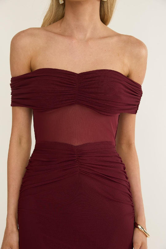 Saints & Secrets Dresses Sheer Panel Maxi - Wine