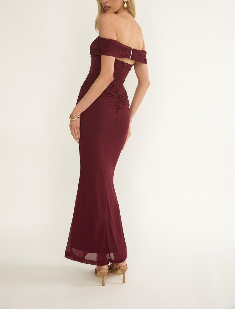 Saints & Secrets Dresses Sheer Panel Maxi - Wine