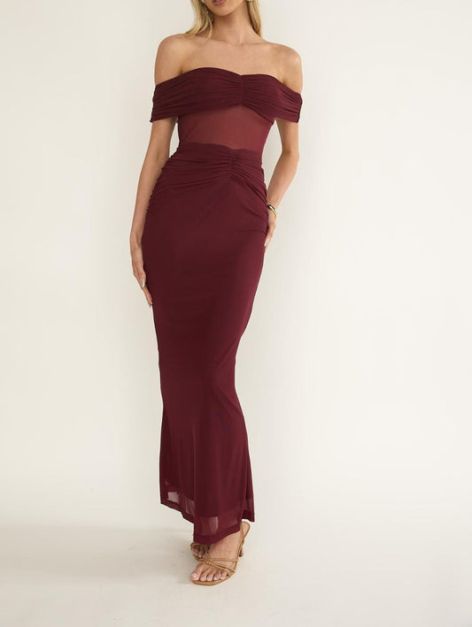 Saints & Secrets Dresses Sheer Panel Maxi - Wine