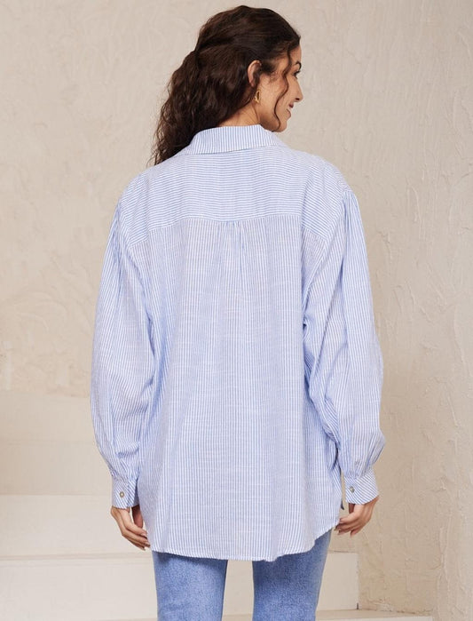 Iris Maxi button up shirt Striped Shirt - Blue