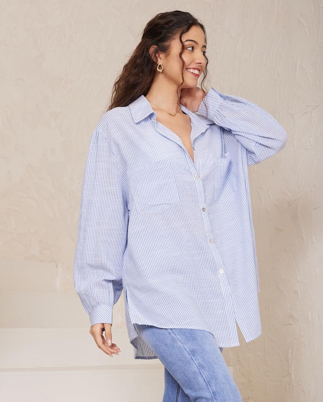 Iris Maxi button up shirt Striped Shirt - Blue