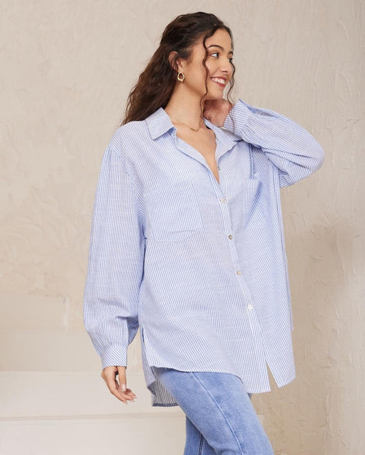 Iris Maxi button up shirt Striped Shirt - Blue