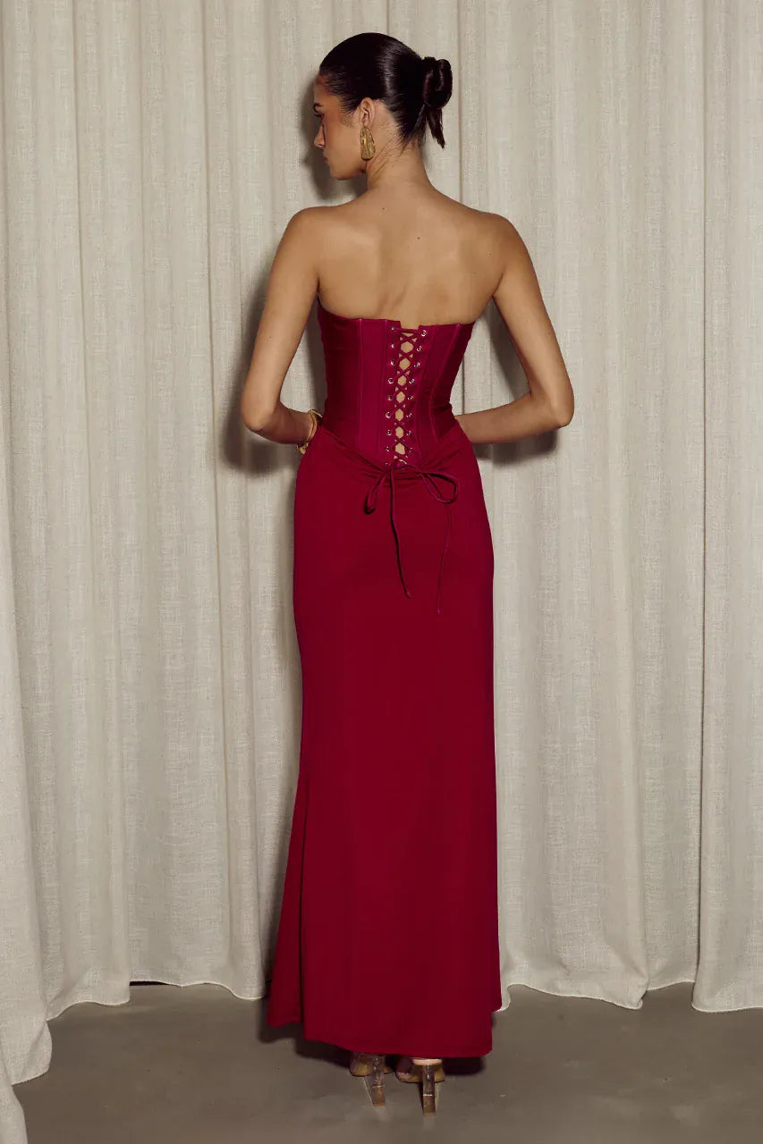 Runaway The Label formal dress TALEAH STRAPLESS CORSET MAXI DRESS - CHERRY