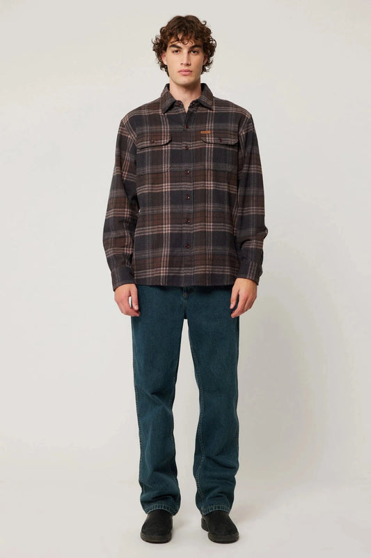 Rollas Jeans Mens Jacket Trailer Check Shirt - Brown