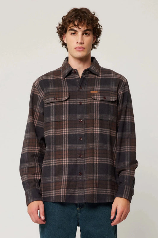Rollas Jeans Mens Jacket Trailer Check Shirt - Brown