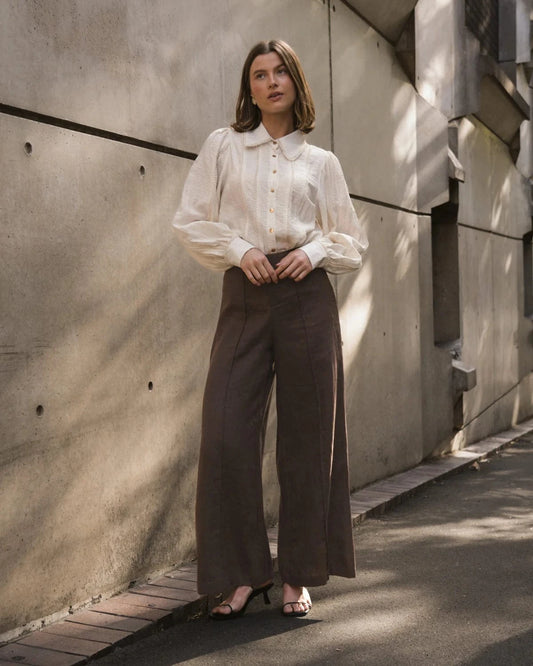 White Closet linen wide leg pants Tully Linen Pants - Choc