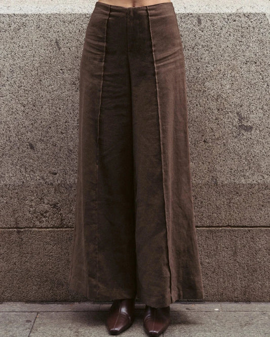 White Closet linen wide leg pants Tully Linen Pants - Choc