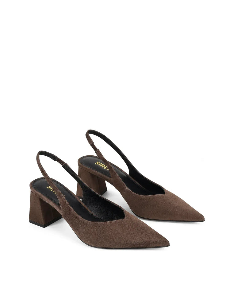 Siren Shoes suede heels Yankee Slingback Block Heel - Chocolate Brown Suede